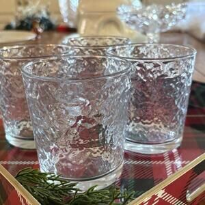 Pasabahce Textured Hammered Ice Glasses Set Of 4 Whiskey Cocktail Soda Water